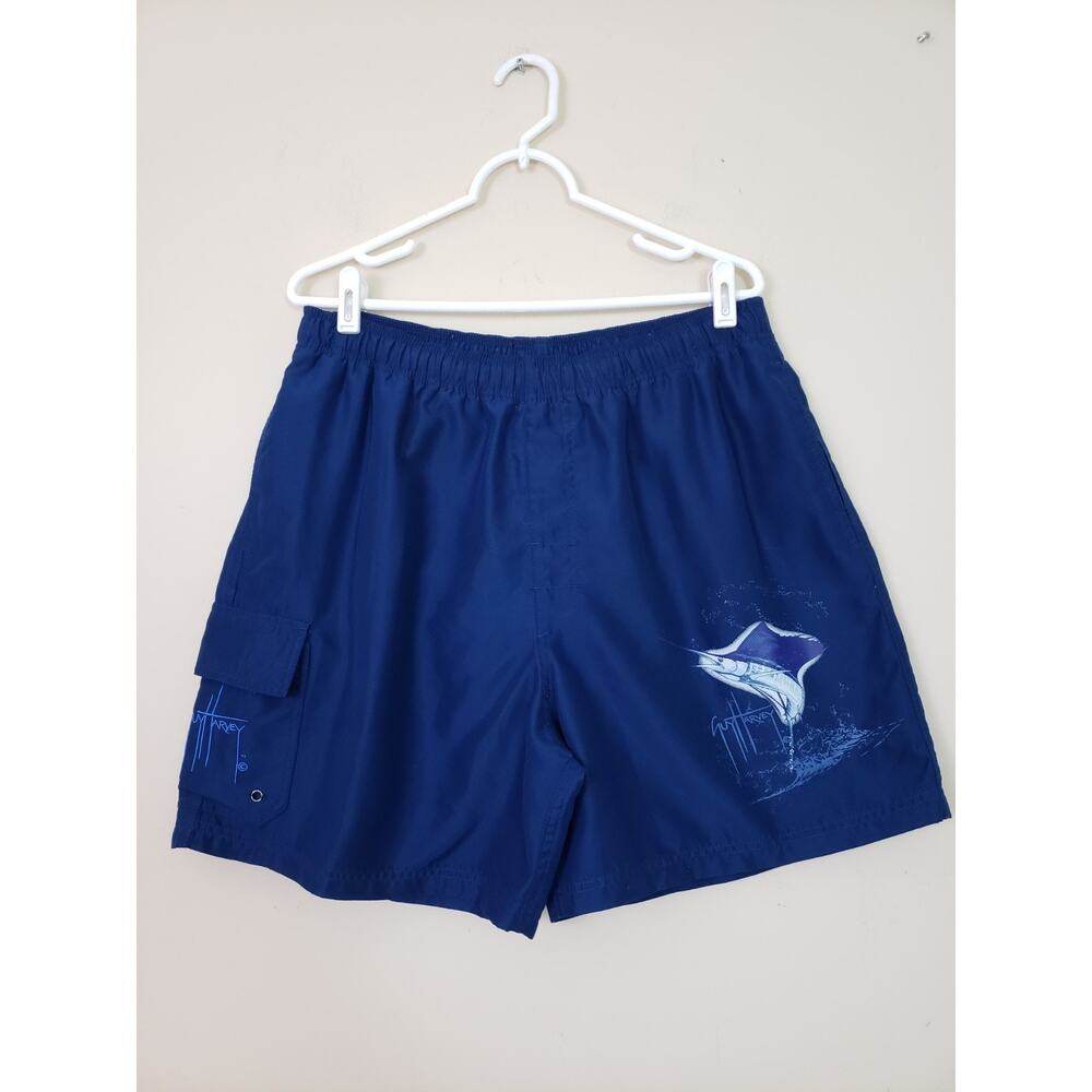 Guy Harvey by Aftco Bluewater Mens Swimsuit Size L Swim Trunks Blue Beach
